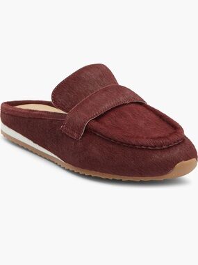 NEW J Slides Paula Geniune Calf Hair Mules in Burgundy
